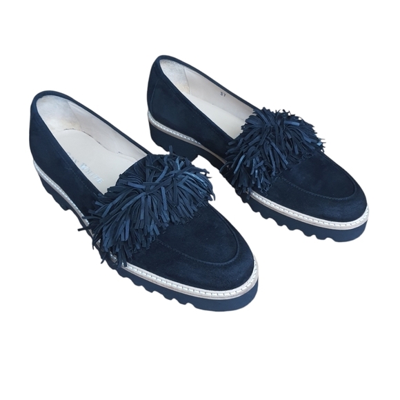 Ron White Shoes - Ron White X Vibram "Skylar" Fringe Loafer Womens 37 Onyx Black Suede Italy